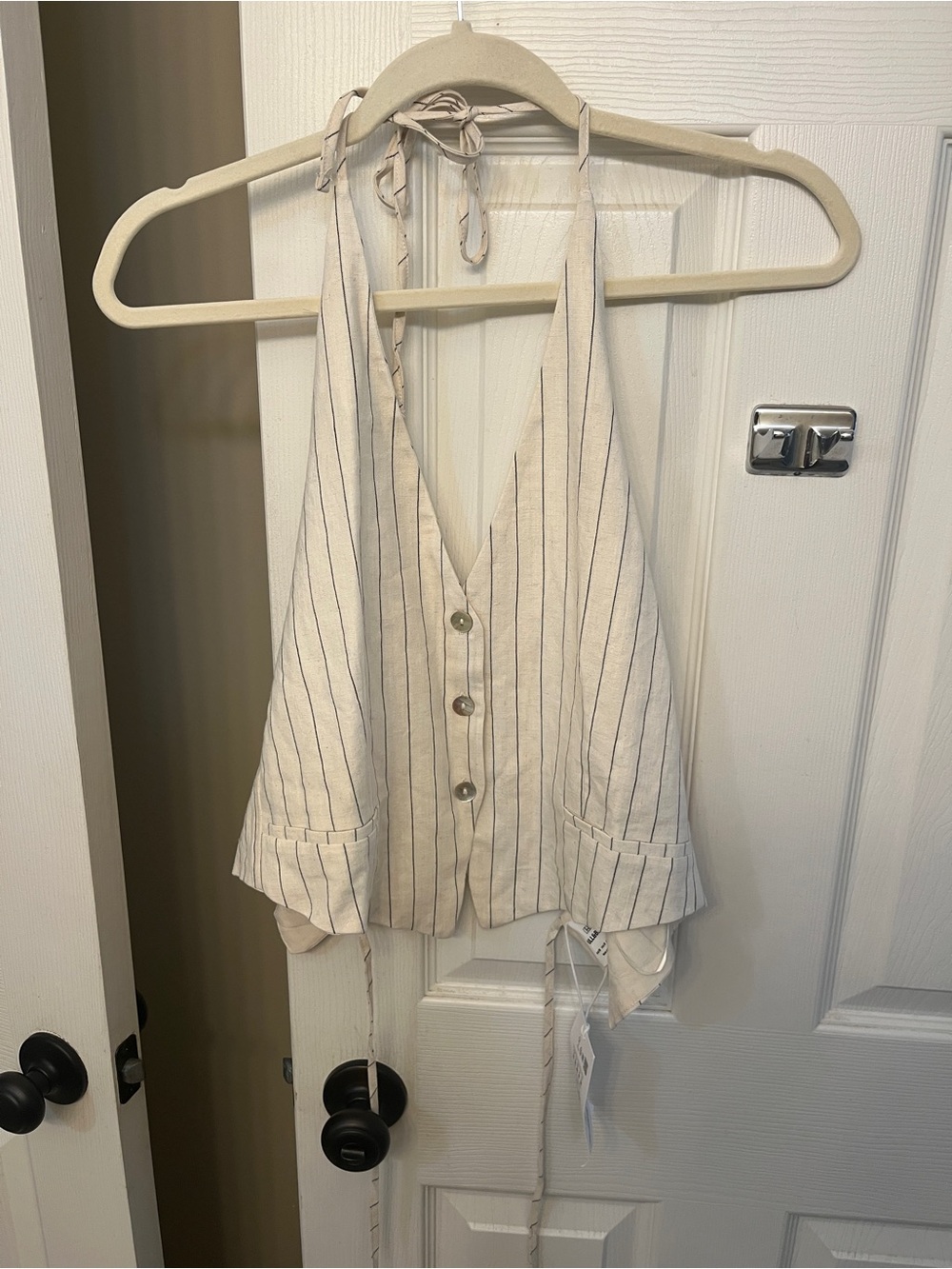 ASOS Pull&Bear Cream Halter Vest with Navy Pinstripes in size M NWT